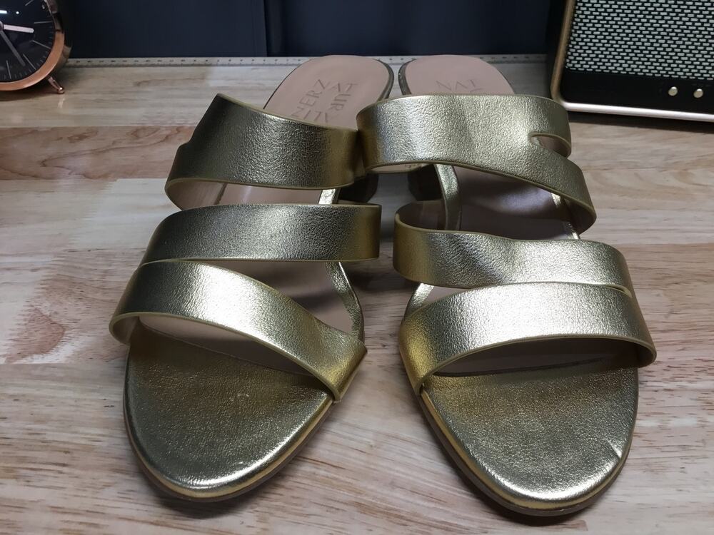 Naturalizer Beaming Slide Sandals Women's 8 Metallic Gold Block Heeled Strappy